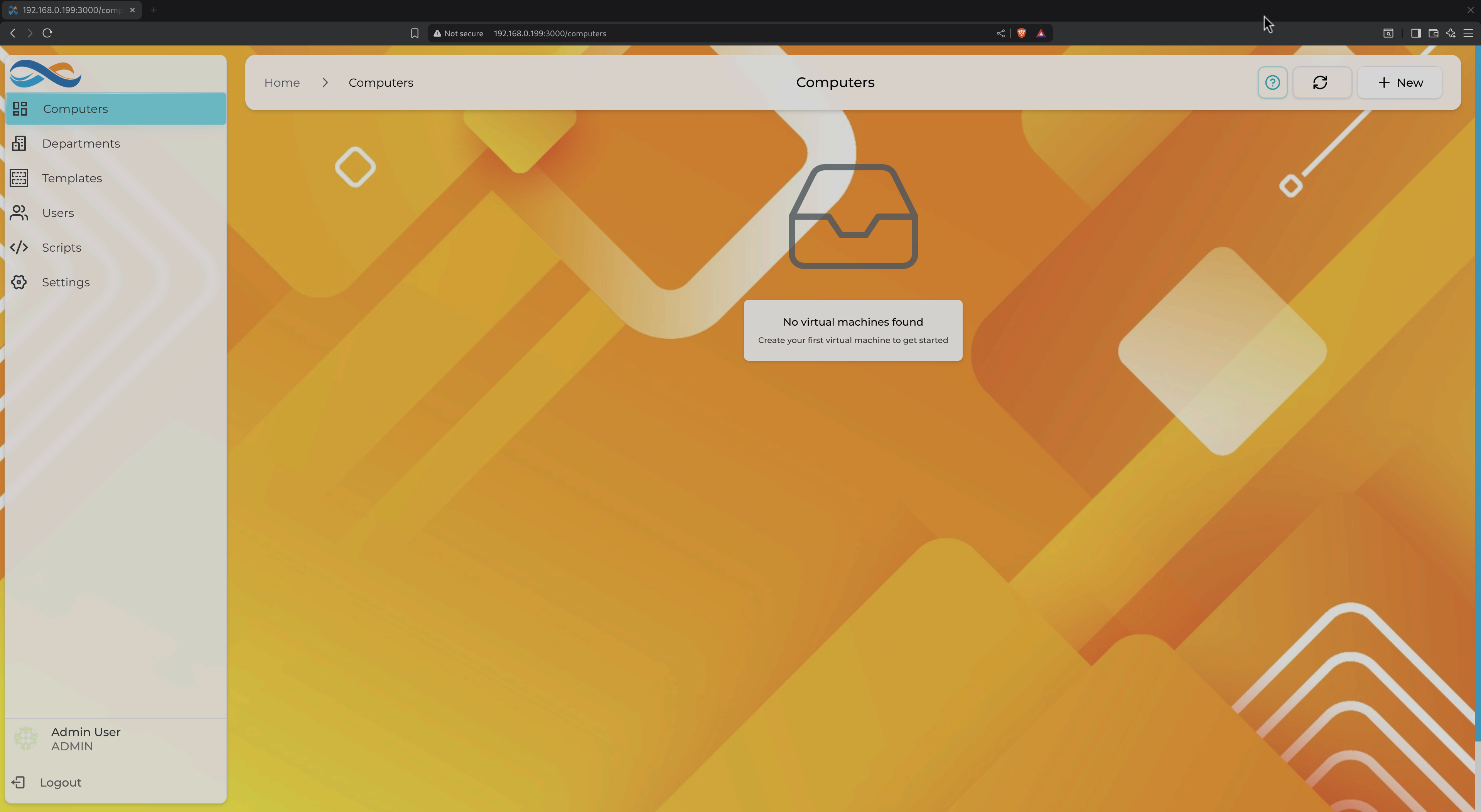 Empty state showing no VMs