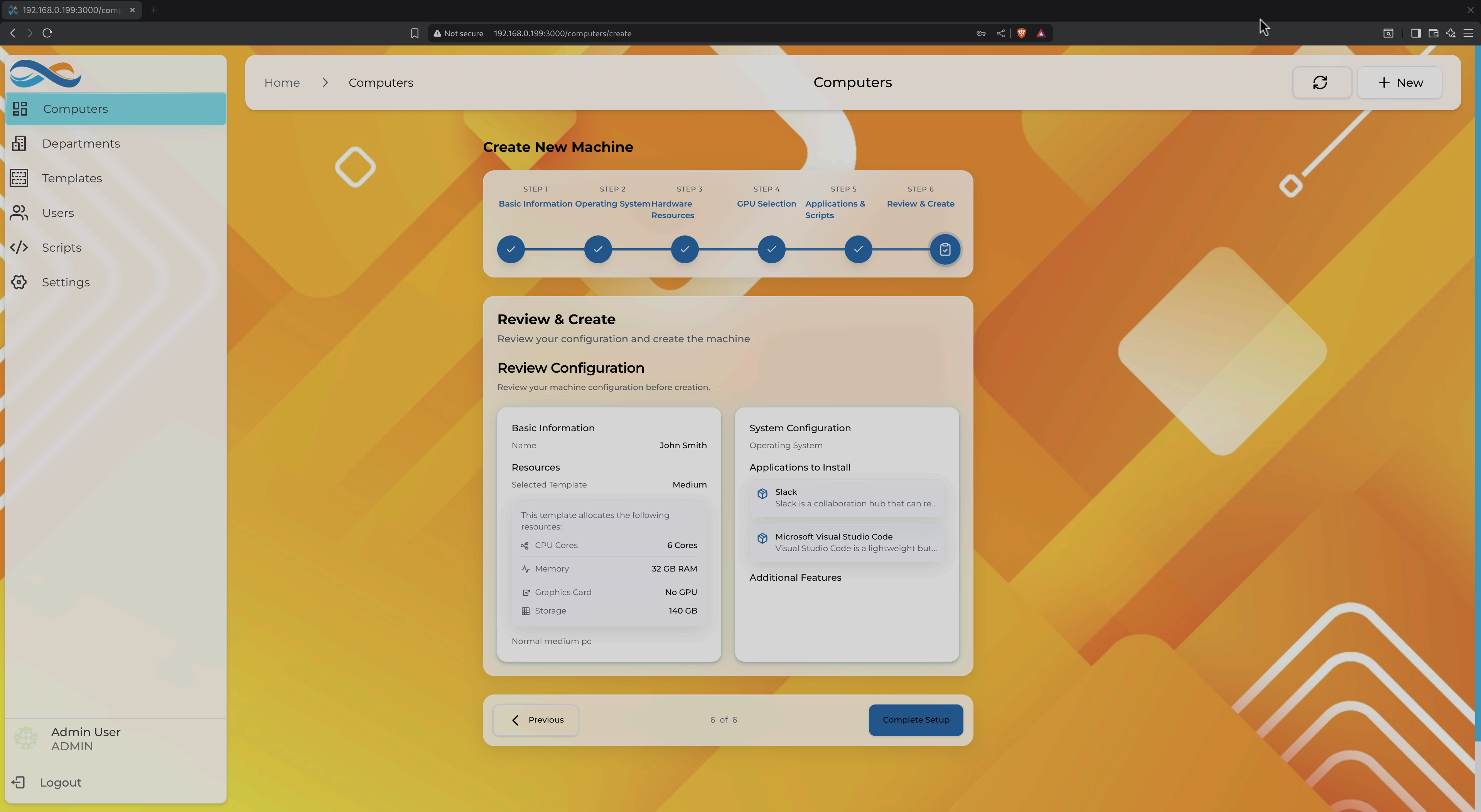 VM Review Configuration